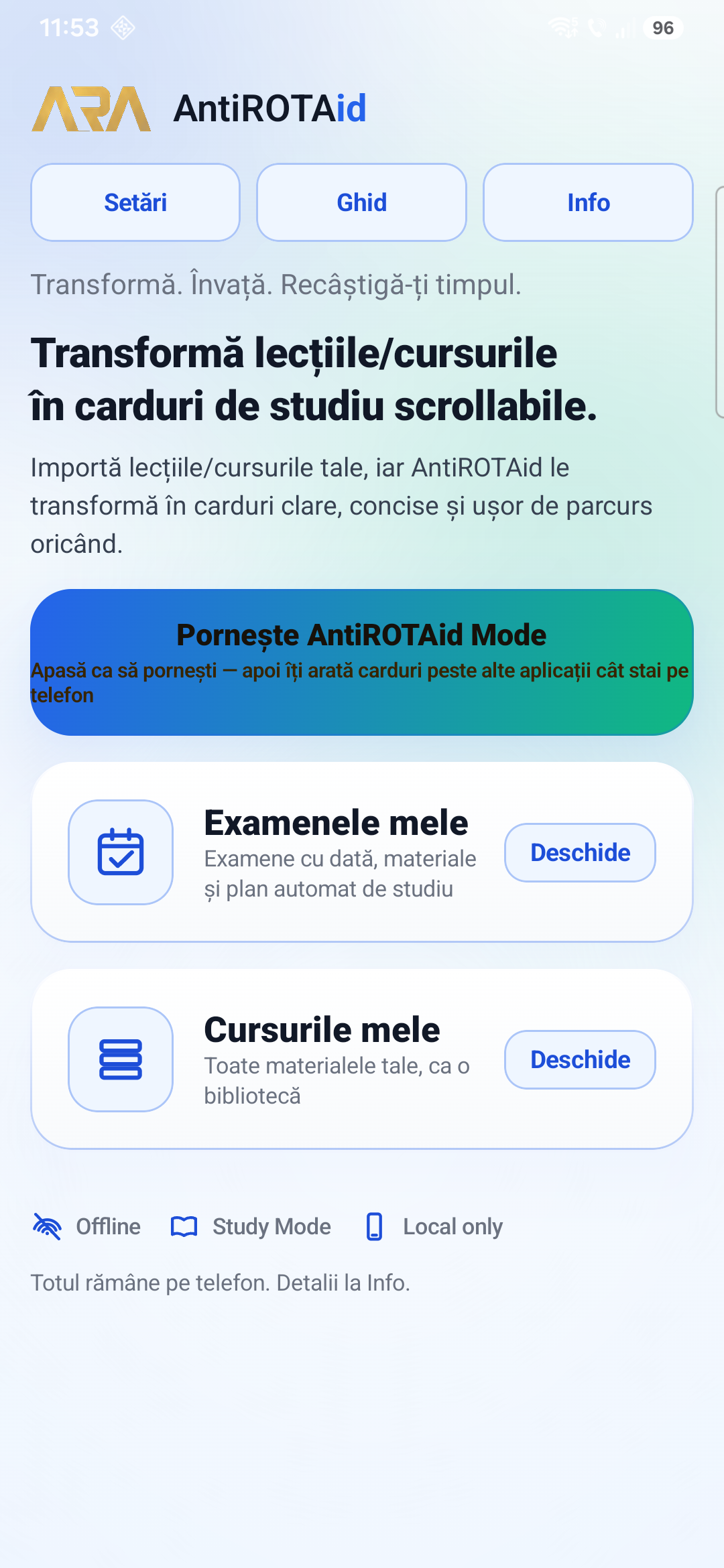 AntiROTAid home screen