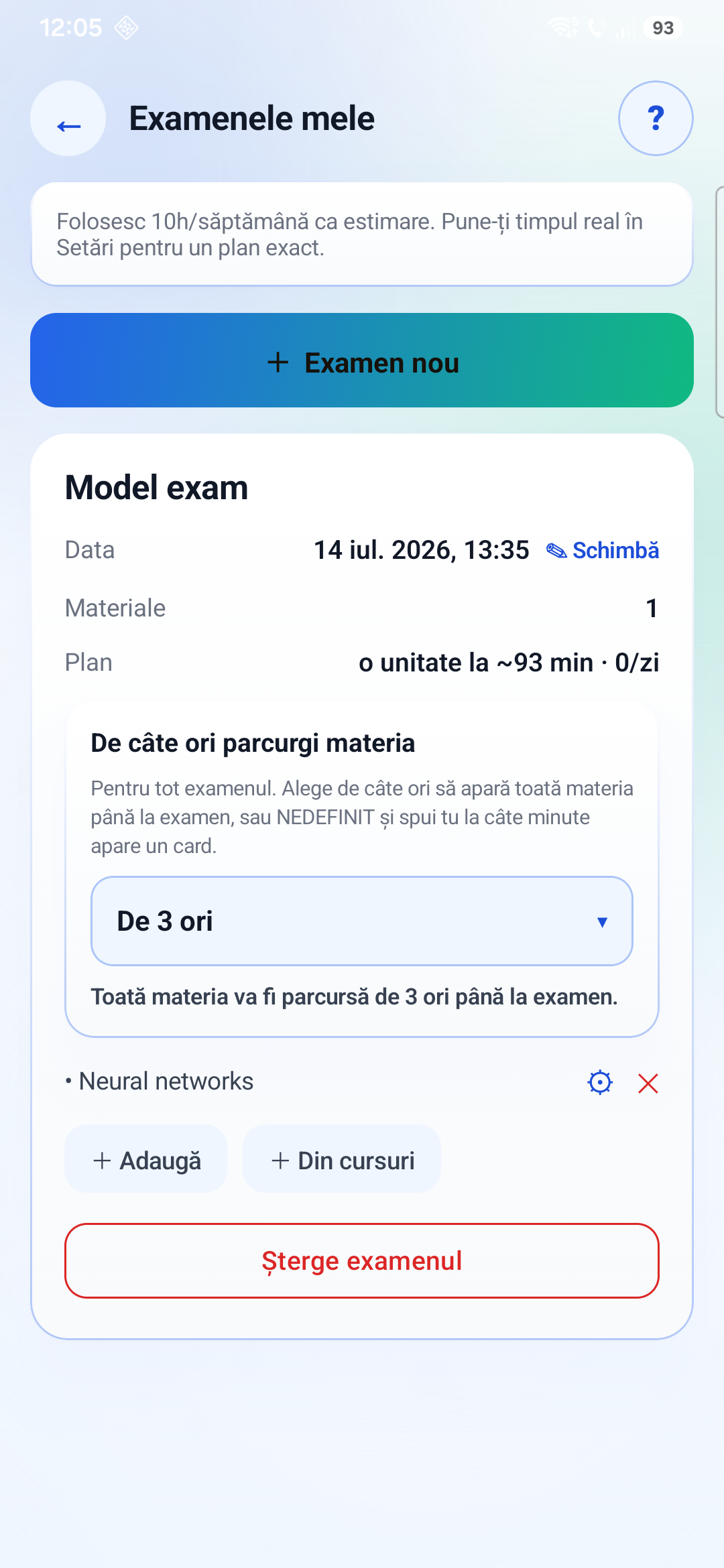 AntiROTAid exam plan screen